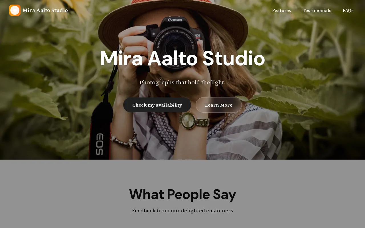 Photographer — Mira Aalto Studio — live site screenshot