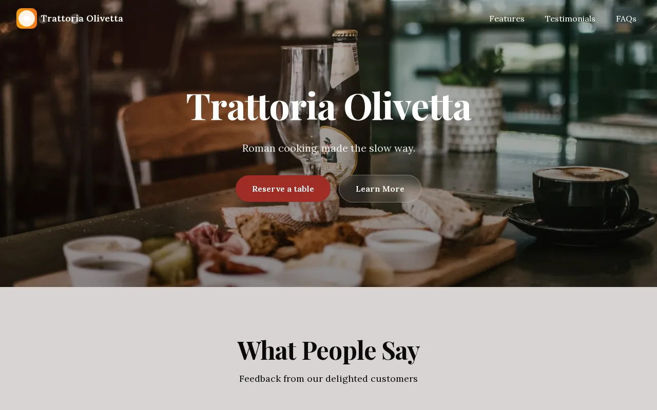 Restaurant — Trattoria Olivetta — live site screenshot